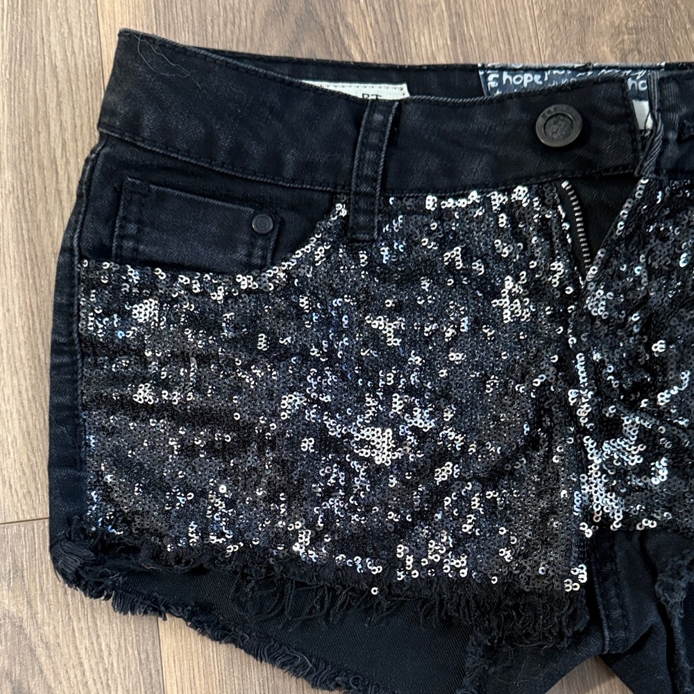 Hot Kiss Black Sequin Jean Shorts - Picture 3 of 5